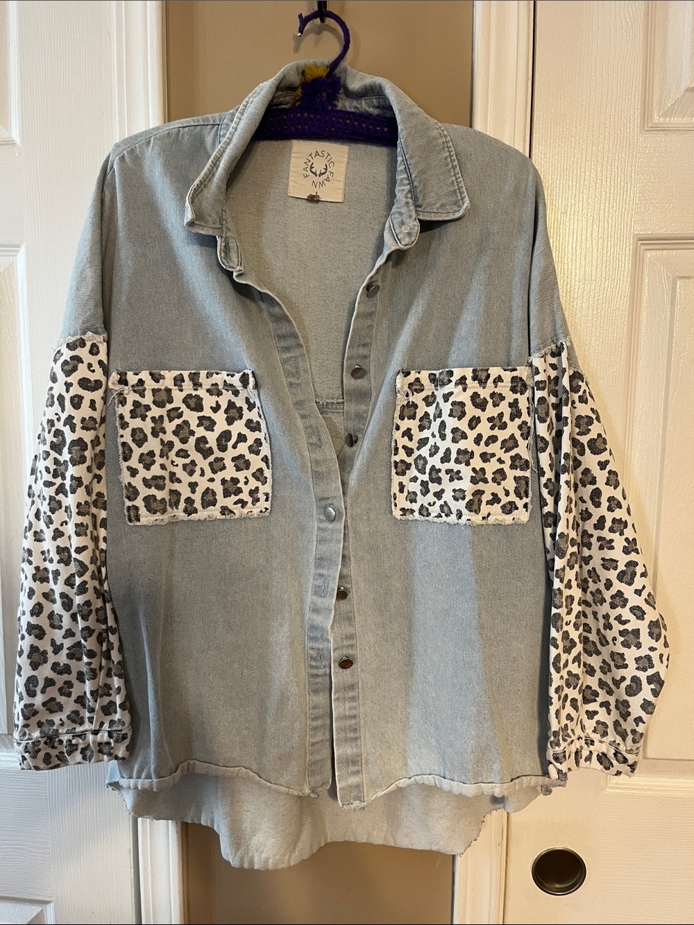 Women’s Fantastic Fawn denim shirt/jacket with animal print-size small